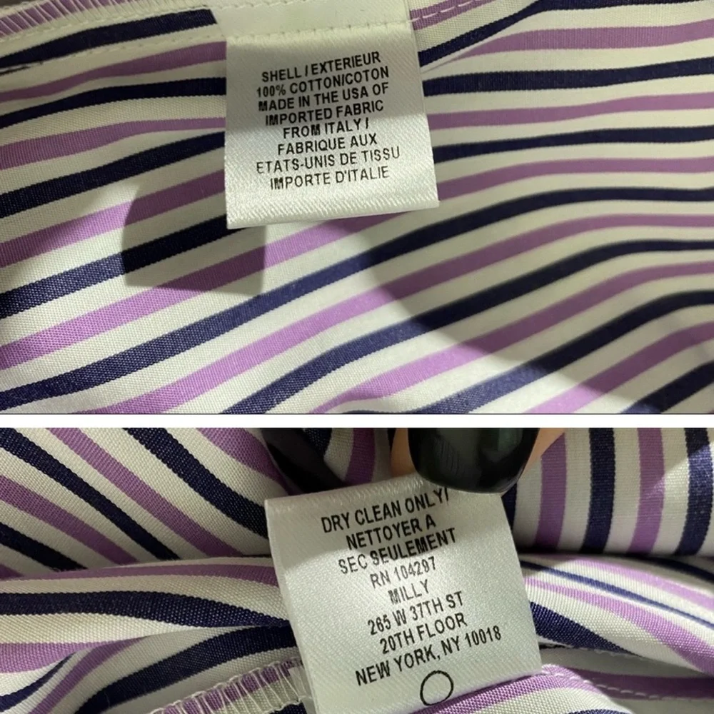 Milly Violet Stripe Long Bell Sleeve Button Down Blouse Women’s Size 10